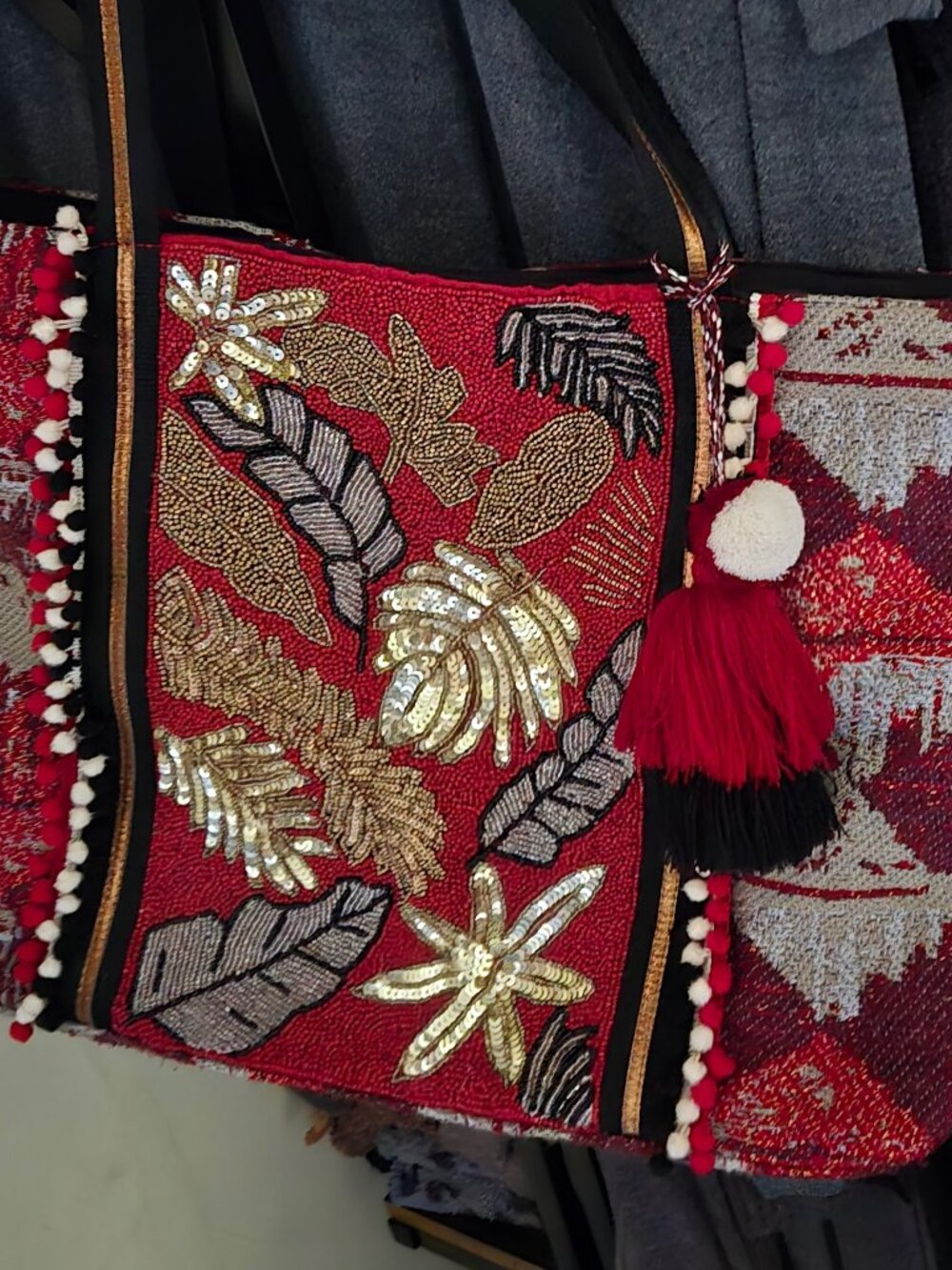 NWOT America & Beyond Red Boho Shoulder/Tote/Duffel Bag